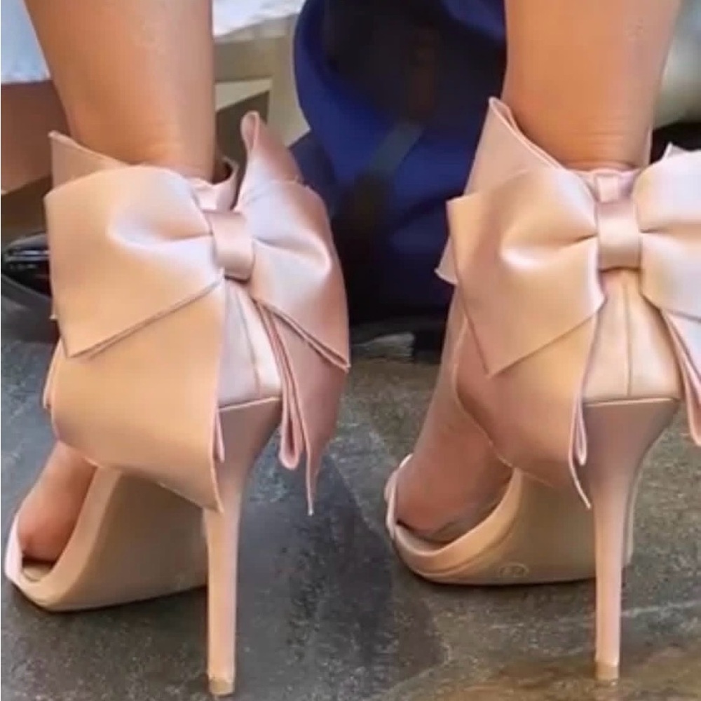 Lulu's Blush Pink Satin Bow Stiletto Heels